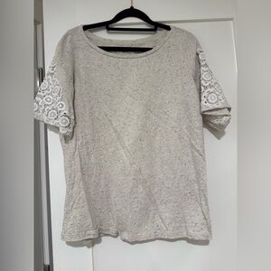 LOFT Cream Short Sleeve Top with Lace Detail